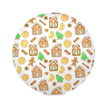 Imagem de Wassud Jogo americano casinhas de gengibre tapetes redondos para cozinha e jantar tapetes laváveis resistentes ao calor decoração de mesa 39 cm