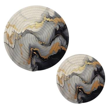 Imagem de Wassud Conjunto de trivet de mármore dourado para pratos quentes, suportes de panela redondos, almofadas quentes de algodão, porta-copos elegantes, decoração de cozinha e acessórios, 2 peças
