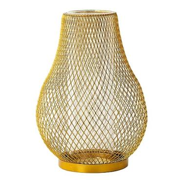 Imagem de Vasos para flores, vaso de vidro transparente de ferro dourado, decoração de casa, mesa de flores secas, arranjo de flores, vaso de decoração, adequado para lareira, quarto, cozinha, sala de estar