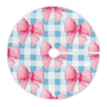 Imagem de Wassud Saia de árvore de Natal, laços e decorações de árvore de Natal xadrez, enfeites de Natal, tapete de árvore pequena para decoração de festa de ano novo, 91 cm