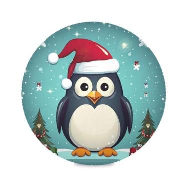 Imagem de Wassud Jogo americano de Natal pinguim tapetes de mesa redondos para cozinha e jantar tapetes laváveis resistentes ao calor decoração de mesa 39 cm