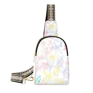 Imagem de CEBUGI Bolsa tiracolo de couro com flores coloridas para mulheres, pochete transversal para trilhas, viagens ao ar livre