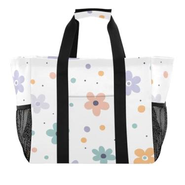 Imagem de Wassud Simple Petals Sacolas de mercearia reutilizáveis grande bolsa organizadora de lona impermeável para praia, piquenique, lavanderia, viagem