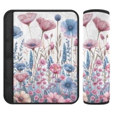 Imagem de Burbuja Capa para cinto de segurança de carro Wild Flowers Protetor de cinto de segurança de carro macio confortável para alça de ombro de assento de carro, 1 par médio