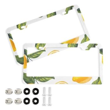 Imagem de CEBUGI Pacote com 2 molduras de placa de carro de alumínio capas de moldura de placa de carro com 2 furos acessórios automotivos limão para placas dianteiras e traseiras orifício elíptico