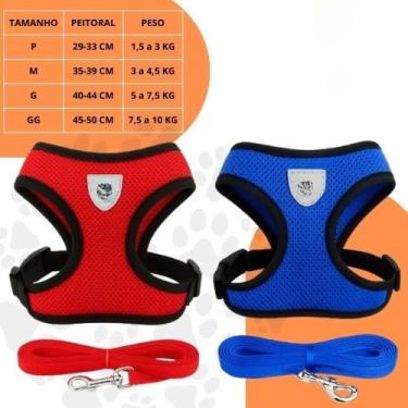Imagem de Coleira Peitoral Ajustável para Cachorro e Gato com Guia – Peitoral Respirável Refletivo, Confortável e Seguro, Material Poliéster para Passeio(KIT 1 Vermelha + 1 Azul,P)