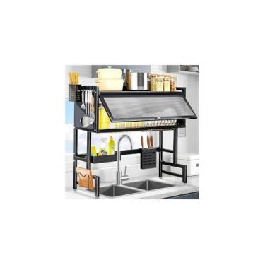 Imagem de Escorredor de Louças Suspenso para Pia, Aço Inoxidável, Preto Fosco, 85x51,5x33,5cm, Multifuncional, Grande