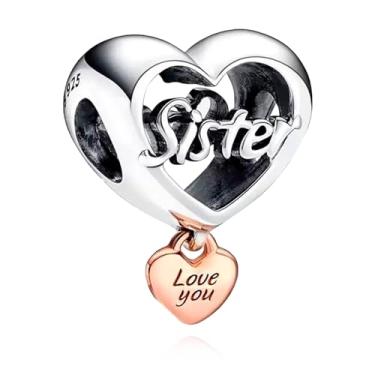 Imagem de Amieween Love You Sister S925 pingentes de coração de prata, presente para a família, Natal, aniversário, dia das mães, pulseira e colar com pingente de contas para mulheres Pandora