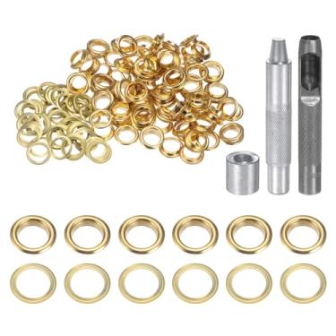Imagem de HARFINGTON Kit de ferramentas de ilhós, 100 peças, conjunto de ilhós de cobre de 10 mm com furador oco, ferramentas de fixação de ilhós para roupas cinto de tecido de couro, tom dourado