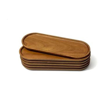Imagem de VSUINGO Bandeja oval pequena de madeira (28,7 x 10,4 cm), pacote com 6, mini bandeja de servir para mesas de café, sobremesa, lanche, frutas, bandeja de madeira de acácia para vegetais, decoração de