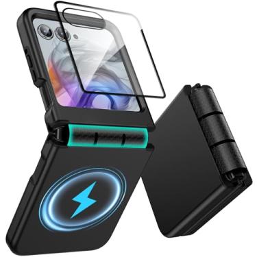 Imagem de Tccvayar Capa magnética para Motorola Razr 2025/2024 [compatível com MagSafe] com protetor de tela, proteção de dobradiça, TPU macio e policarbonato rígido, capa de camada dupla antiarranhões para