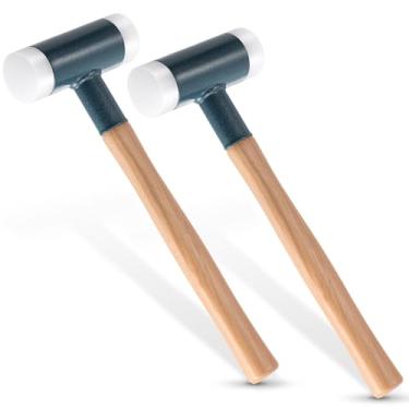 Imagem de Lothee 2 peças de martelo morto, martelo com ponta de nylon rígido e cabo de madeira de nogueira Martelo macio de 1,1 kg com proteção contra ataques, diâmetro de 50 mm para trabalho automotivo