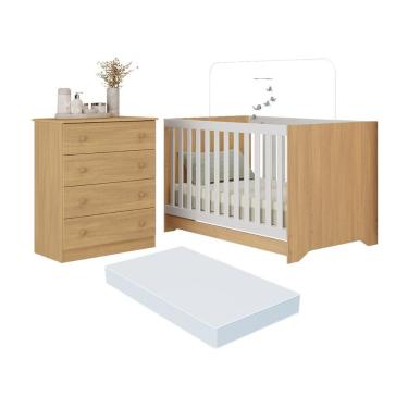 Imagem de Berço Americano 3 Em 1 Com Colchão Incluso E Cômoda 4 Gavetas Encanto Multimóveis MP4699 Madeirado