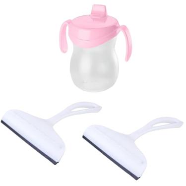 Imagem de Conjunto de 2 Rodo Plástico Multiuso Branco com Raspador 18cm + 1 Copo Infantil 310ML Atóxico Rosa