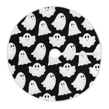 Imagem de Qilmy Linda saia de árvore de Natal para Halloween Boo, tapete de cobertura de base de árvore redonda de 91 cm, ornamentos festivos de Natal para decoração de festas de inverno em casa