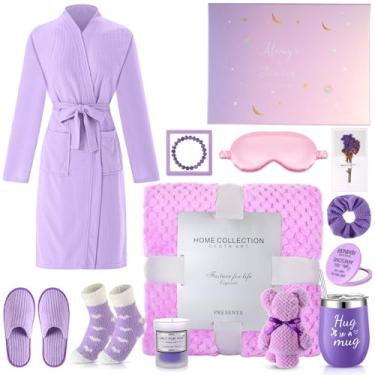 Imagem de Sieral 14 pacotes de presentes de aniversário para mulheres, cuidados pessoais, relaxantes, presentes exclusivos, cestos de lavanda roxa, conjunto de cobertor de spa para mulheres, amigos, mãe, filha