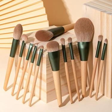 Imagem de Conjunto de 10 pincéis de sombra verde para maquiagem profissional, kit de pincéis cosméticos para rosto e olhos, ferramenta de beleza versátil para contorno de base e pó