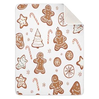 Imagem de Qilmy Cobertor de Natal para bebês de biscoitos de gengibre 76 x 101 cm, cobertor infantil de algodão macio para meninos e meninas, cobertor leve e quente para bebês e bebês recém-nascidos