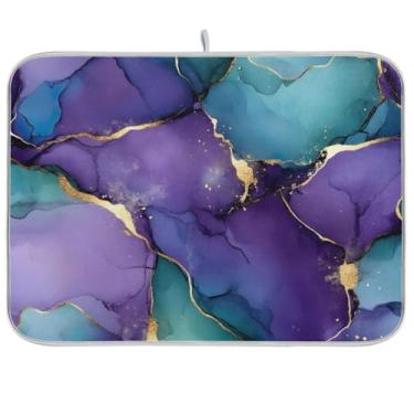 Imagem de Tapetes de microfibra para secagem de louça, mármore roxo azul, tapete de escorredor de pratos de secagem rápida, tapetes de balcão de cozinha, 45 x 61 cm
