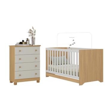 Imagem de Berço Americano 3 Em 1 Com Cômoda 4 Gavetas Allegra Multimóveis MP4688 Madeirado-off White