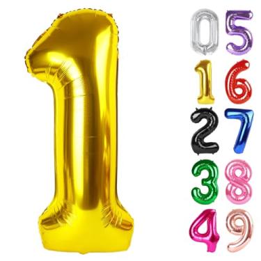 Imagem de Balão dourado número 1 de 101 cm, balão de 1º aniversário para decoração de primeiro aniversário de bebê, meninos e meninas, suprimentos de festa de ouro brilhante