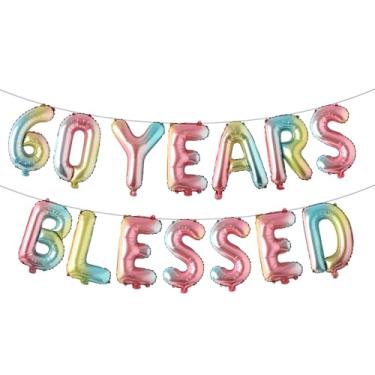 Imagem de 60 Years Blessed Banner de balão multicolorido com glitter, decorações de festa de aniversário de 60 anos/casamentos, cenários de sinalização (arco-íris abençoado de 60 anos)