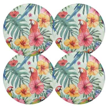 Imagem de Jogo americano verde tropical papagaios conjunto de 4 tapetes americanos de PVC de 38 cm para mesa redonda tapetes de mesa laváveis para festa de Natal