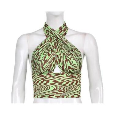 Imagem de Top Feminino Sexy Com Costas Cruzadas E Decote Halter, Sem Mangas, Est