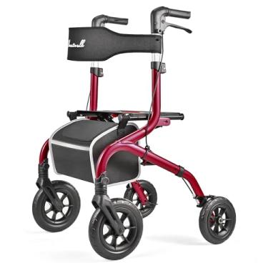 Imagem de PLANET WALK Andador de rolo dobrável: rodas todo-o-terreno de 25,4 cm e 20,3 cm, capacidade de 136 kg, pneus de borracha pisada, assento e encosto respiráveis, auxílio de mobilidade leve para idosos