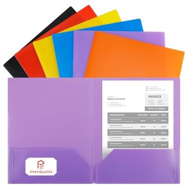 Imagem de pmybupo Pastas de plástico com bolsos, pastas de arquivo resistentes duráveis de 6 cores com suporte para cartão de visita, 2 bolsos para papel tamanho carta para escritório, ensino médio