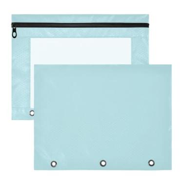 Imagem de Pacote com 2 bolsas de lápis azul claro para meninas, 3 furos, transparente, para fichário 31 x 24 cm
