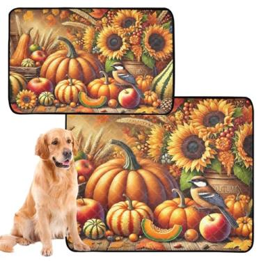 Imagem de TSENQUE Almofadas de abóbora de outono de Ação de Graças para cães, lavável, reutilizável, tapete absorvente para filhotes, tapete impermeável para gaiola de cachorro, fofo, pequeno x pacote com 3