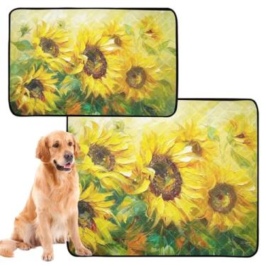 Imagem de Almofada de xixi reutilizável para animais de estimação de girassóis lavável para animais de estimação, tapete impermeável para gaiola de cachorro, almofadas absorventes de treinamento de filhotes
