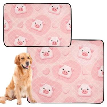 Imagem de Tapete de cachorro fofo com coração de porco, rosa, reutilizável, lavável, para cães, antiderrapante, impermeável, absorvente para cães, médio + grande, conjunto de 2