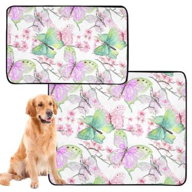 Imagem de TSENQUE Almofada para animais de estimação borboletas rosa flores de cerejeira extragrande lavável para cães tapete de urina fofo para cães à prova d'água absorvente almofada de penico para cães