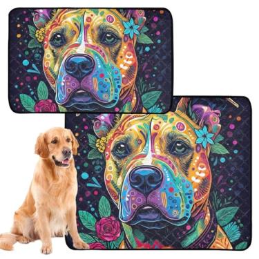 Imagem de TSENQUE Colorido Pitbull Dog Art Lavável Pet Pee Pads Reutilizáveis Pet Cat Pad Absorvente Almofada Impermeável Tapetes para Cachorros Bonitos, Pequeno x Pacote com 3