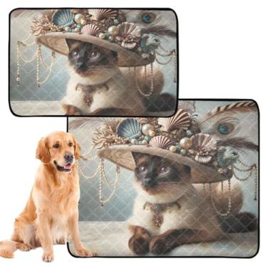 Imagem de TSENQUE Lindo gato siamês, estampa engraçada, lavável, almofadas de xixi, reutilizáveis, à prova d'água, cercadinho de brinquedo para cães, absorvente de cães, treinamento de penico, médio + grande