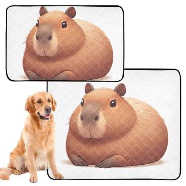 Imagem de Linda almofada de capivara com estampa de animais de estimação para gatos de estimação, lavável, para cães, à prova d'água, para cães, almofada de parto, absorvente fofo, médio + grande, conjunto de 2