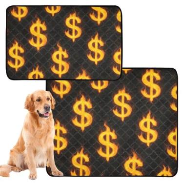 Imagem de Placas de dólar amarelas pretas laváveis para animais de estimação almofadas reutilizáveis para gatos tapete de gaiola de cachorro fofo à prova d'água almofadas de treinamento de filhotes absorventes