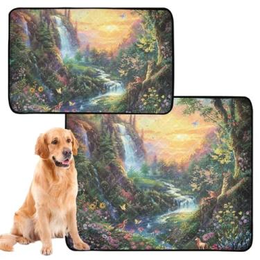 Imagem de Tapete paisagístico Sprint Forest Scene reutilizável para gatos para animais de estimação, lavável, tapete impermeável, antiderrapante, absorvente para cães, penico, médio + grande, conjunto de 2