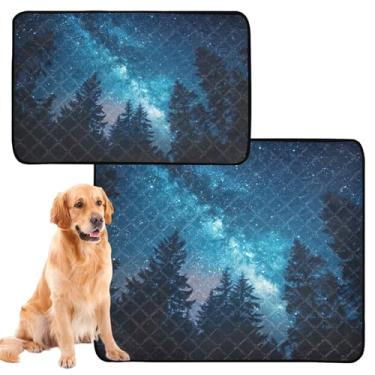 Imagem de Almofadas laváveis para cães céu noturno estrelado floresta pequenina almofada para animais de estimação, gatos, absorventes de cães, tapete de penico fofo para cães à prova d'água, médio + grande