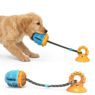 Imagem de EDOTFISH Brinquedo de mastigar para cães, brinquedos de cabo de guerra com ventosa, bola de distribuição de alimentos para cães pequenos, médios e grandes, bola de limpeza de dentes