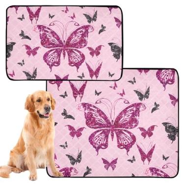 Imagem de TSENQUE Almofada de xixi para animais de estimação com estampa de borboletas pretas e rosa reutilizáveis, laváveis e à prova d'água, tapete de gaiola de cachorro fofo absorvente para cães, pequeno x