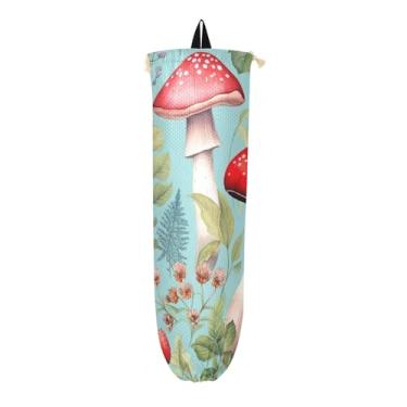 Imagem de Suporte reutilizável de saco de mercearia, musgo verde e cogumelos botânicos, organizador de sacolas plásticas de cozinha