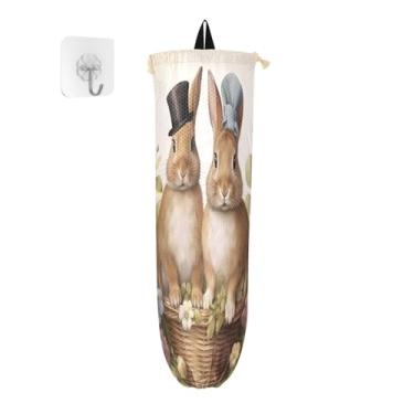 Imagem de Suporte para dois coelhos sentados na cesta de compras, armazenamento de saco plástico de cozinha, suporte grande para sacolas plásticas de mercearia