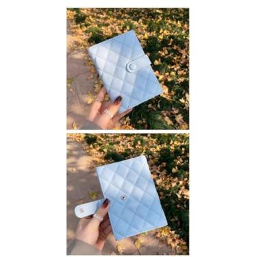 Imagem de Carteira feminina de couro genuíno com dobra dupla/tripla - Suporte minimalista para cartão de crédito com bloqueio de RFID e bolso para moedas, Azul, Casual