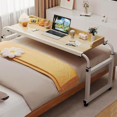 Imagem de HGTRH Mesa Overbed ajustável 115-210 cm sobre a cama mesa com 4 rodas, bandeja de comida para estação de trabalho em pé mesa de laptop carrinho mesa de cama ajustável altura 65-95 cm para casa quarto