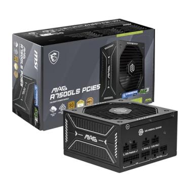 Imagem de MSI MAG A750GLS PCIE5, fonte de alimentação compacta totalmente modular para jogos de 750 W, 80+ Gold, ATX 3.1 e PCIe 5.1 pronto, cabo nativo de duas cores 12V-2x6, baixo ruído, cabos de revestimento