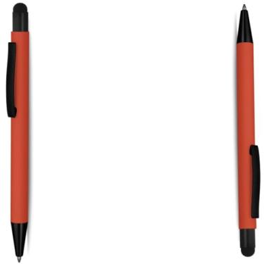 Imagem de Caneta Esferográfica em Metal Emborrachada com Ponta Touch, Escrita Azul, Média, Ambidestro, Cilíndrico (Laranja 2)