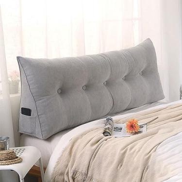Imagem de Travesseiro grande para cabeceira, cama, leitura, triângulo, encosto, almofada, triangular, cabeceira, suporte para cabeceira, almofada lombar para sofá de dia, cinza, 150 x 50 x 23 cm